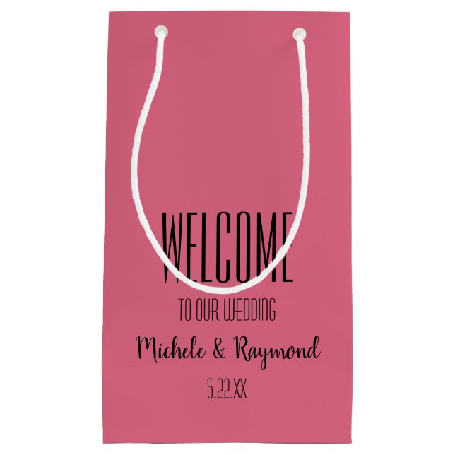 Welcome to Our Wedding HOT PINK Small Gift Bag (Front)