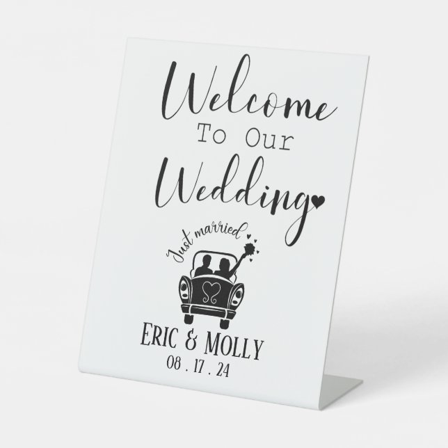 Welcome to Our Wedding Just Married Custom Pedestal Sign (Front)