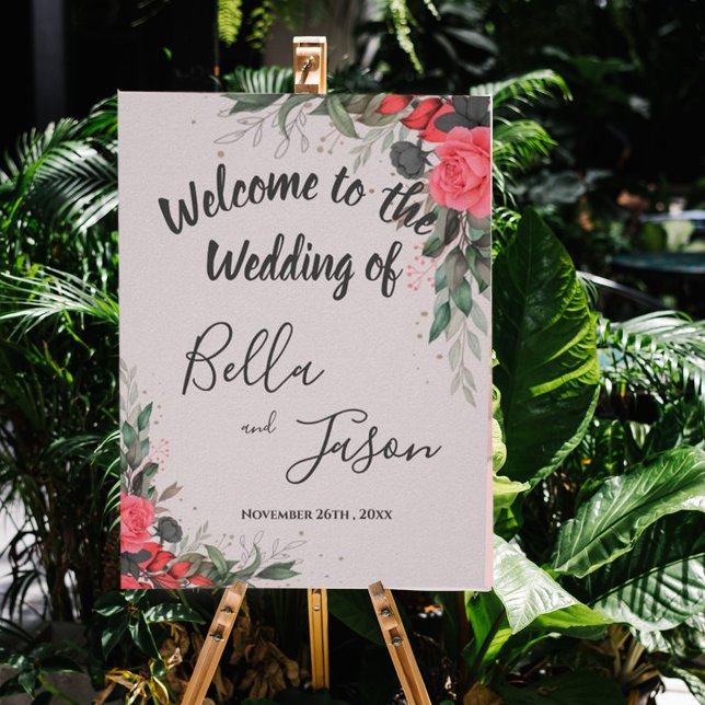 Welcome To Our Wedding Peach Orange Floral Wedding Poster (Creator Uploaded)