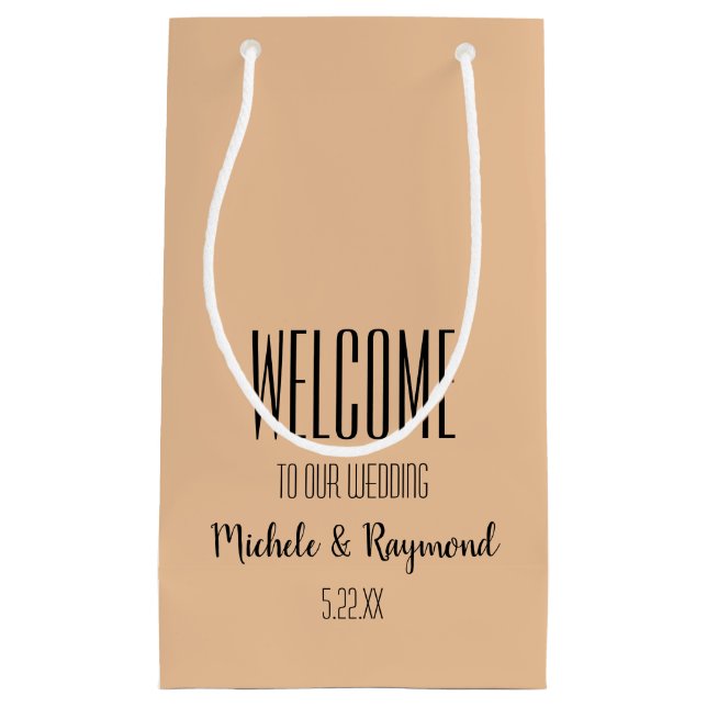 Welcome to Our Wedding PEACH Small Gift Bag (Front)
