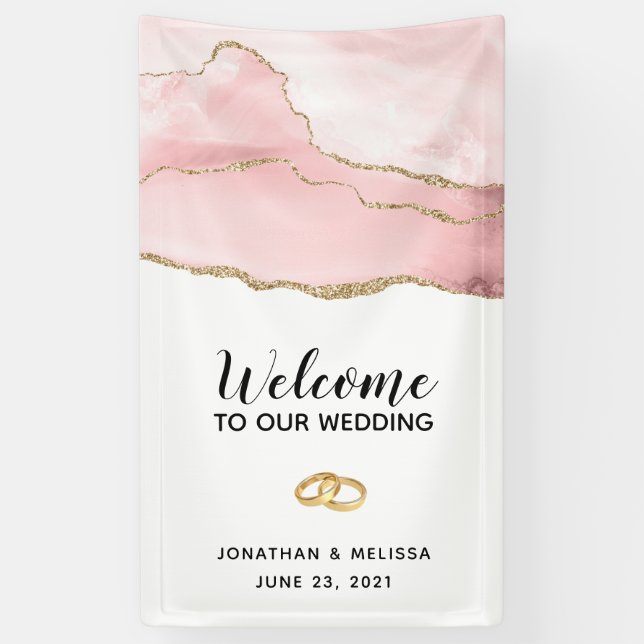 Welcome to our Wedding Pink Blush Agate with Gold Banner (Vertical)