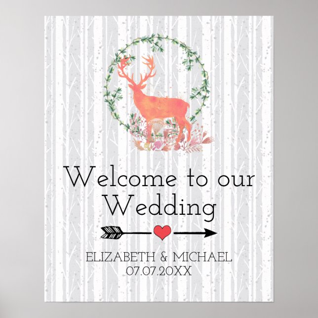 Welcome to our Wedding Rustic Watercolor Reindeer Poster (Front)