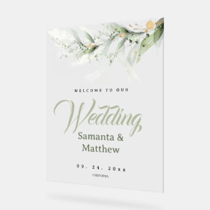 Welcome To Our Wedding Sage Greenery Floral  Acrylic Sign