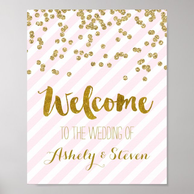 Welcome to our Wedding Sign Pink Gold Stripes (Front)