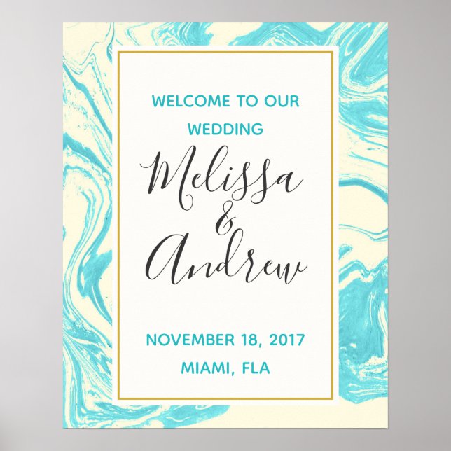 Welcome to our Wedding Turquoise Marble Design Poster (Front)