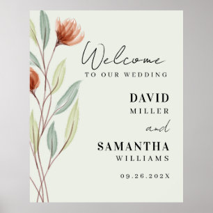 Welcome To Our wedding Watercolor Flowers Poster