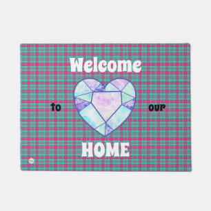 Welcome to out HOME, Heart Diamond Tartan Pattern Doormat