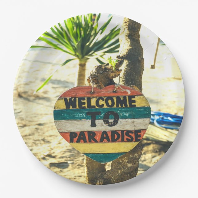 Welcome to paradise Beach Ocean Paper Plate (Front)
