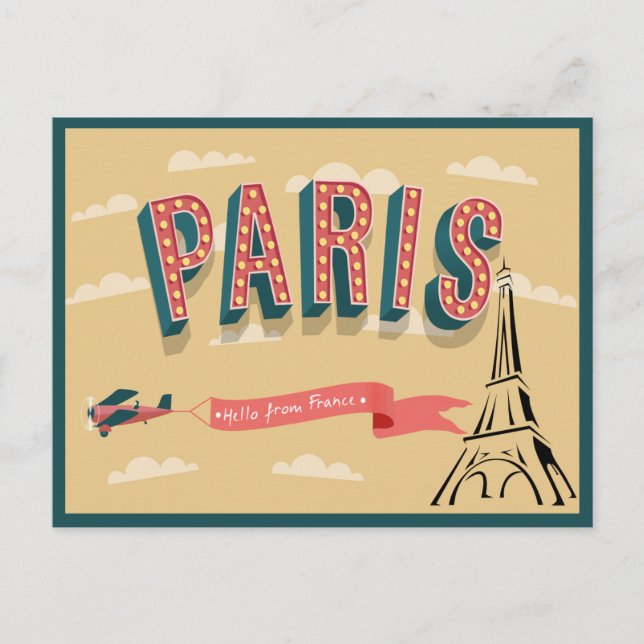 Welcome to Paris Vintage Postcard (Front)
