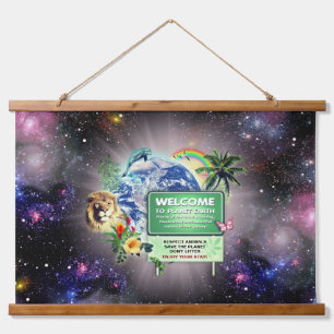 Welcome to Planet Earth Wood Topped Wall Tapestry