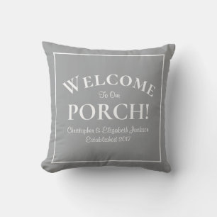 Welcome to Porch Custom Family Names Year Modern Cushion