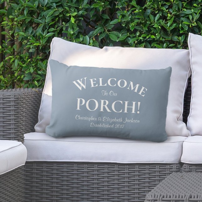 Welcome to Porch Custom Family Trendy Dusty Blue Lumbar Cushion (Creator Uploaded)