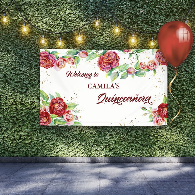 Welcome to Quinceanera Red Rose Floral Garland Banner (Creator Uploaded)