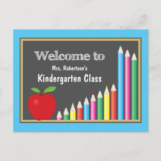 Welcome To School Kindergarten Coloured Pencils Postcard (Front)