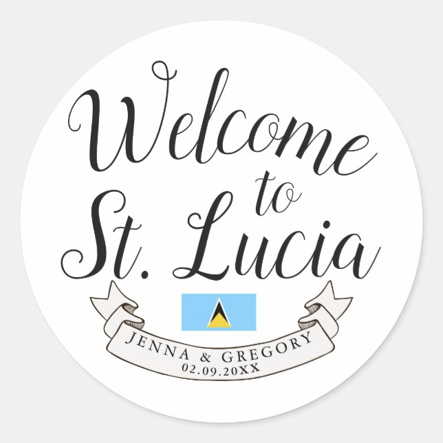 Welcome to St. Lucia | Destination Wedding Favour Classic Round Sticker (Front)