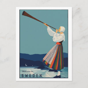 Welcome to sweden, vintage travel postcard