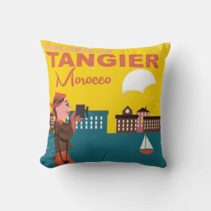 Welcome to Tangier Morocco vintage travel poster Cushion