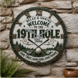 Welcome to the 19th Hole Funny Golf Bar Large Clock