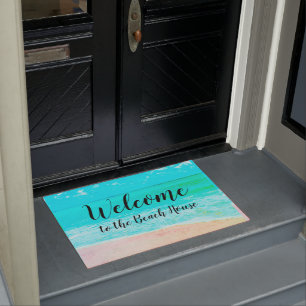 Welcome to the Beach House Ocean Black Text Doormat