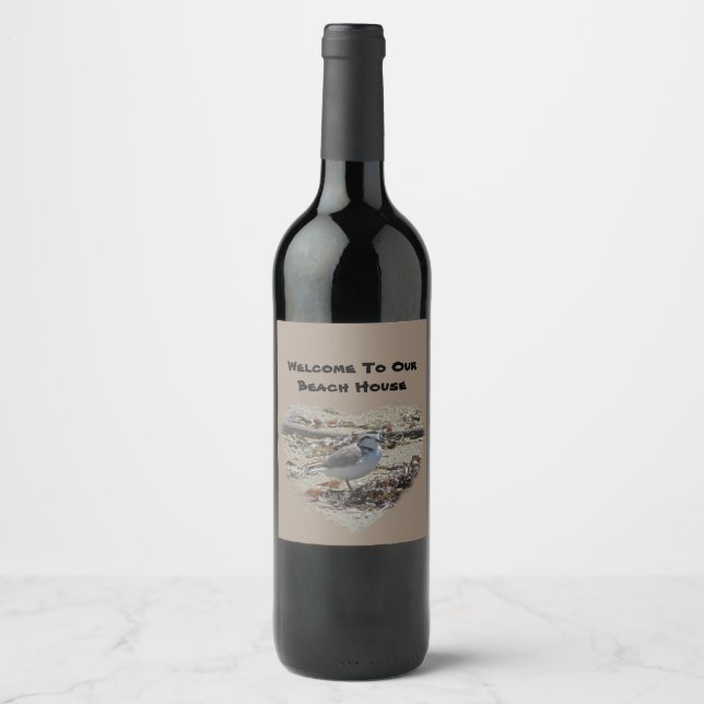 Welcome To The Beach Snowy Plover Photo Coast Bird Wine Label (Front)