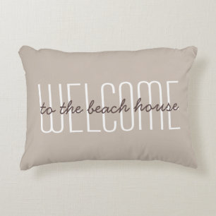 Welcome To The Beachhouse Quote Tan Decorative Decorative Cushion