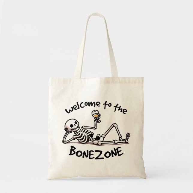 "Welcome to the Bonezone" Skeleton Tote Bag (Front)