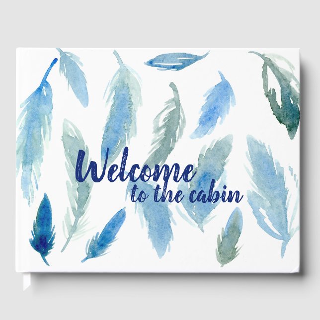 Welcome To The Cabin Feathers Watercolor Guest Book (Front)