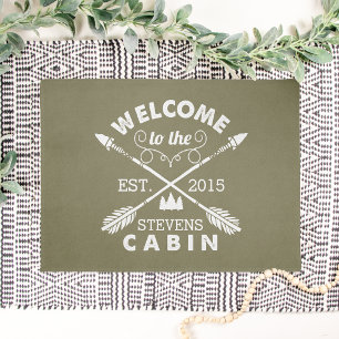 Welcome to the Cabin   Personalised Arrows Olive Doormat