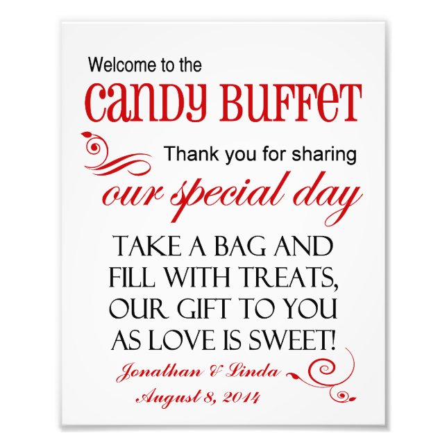 Welcome to the Candy Buffet Red Wedding Sign (Front)