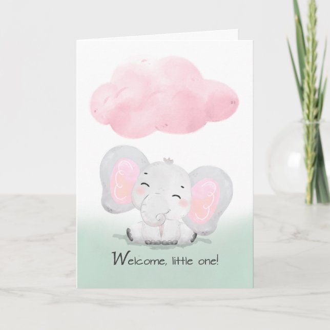 Welcome to the Family New Baby Girl Cute Elephant Card (Front)