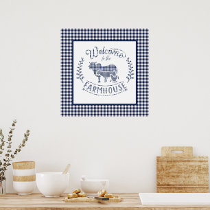 Welcome To The Farmhouse Blue Gingham Poster