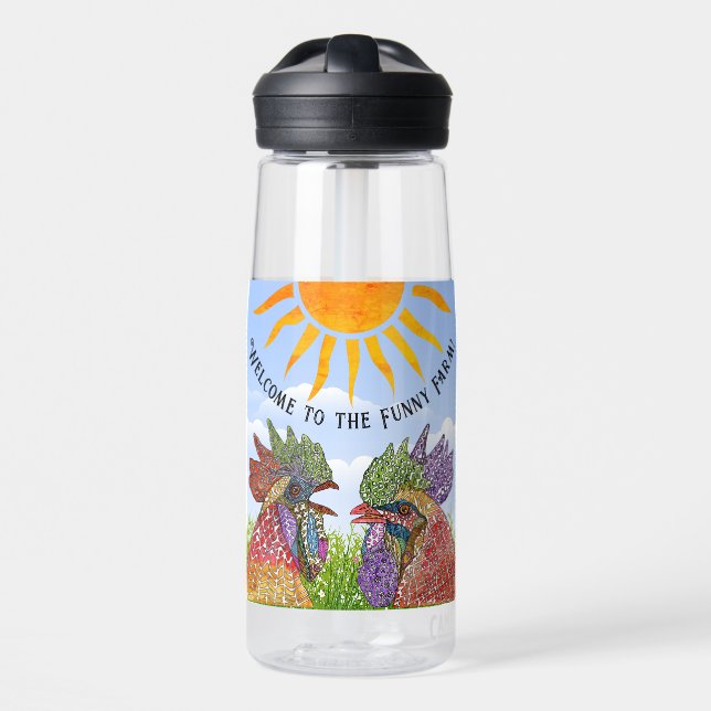 Welcome to the Funny Farm Chickens Water Bottle (Front)