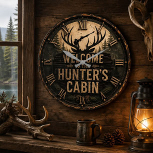 Welcome to the Hunter's Cabin Large Clock