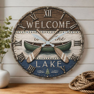 Welcome to the Lake Canoe Rustic Cabin & Cottage Large Clock