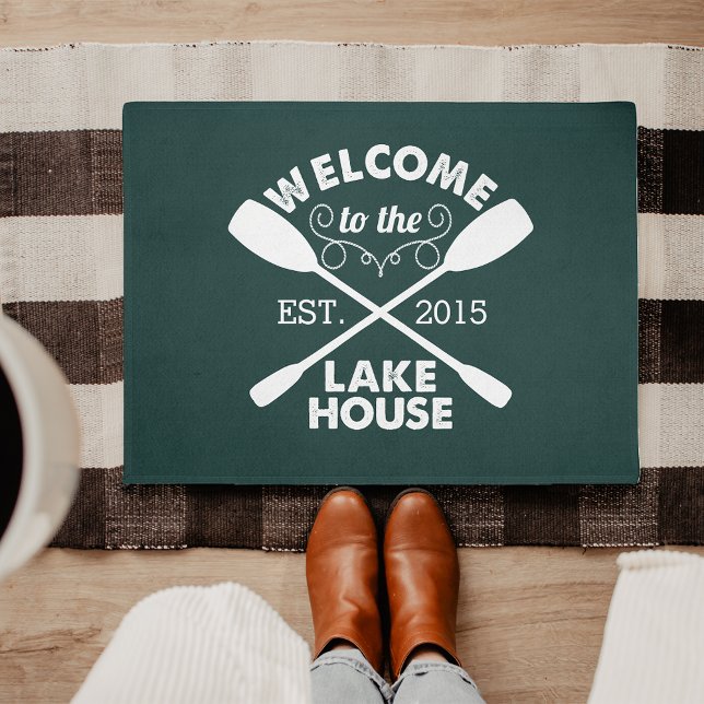 Welcome to the Lake House | Green & White Oars Doormat (Creator Uploaded)