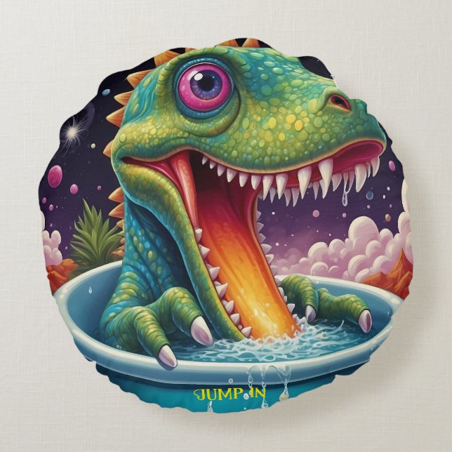 Welcome to the Magical World of Dino Delights Round Cushion (Back)
