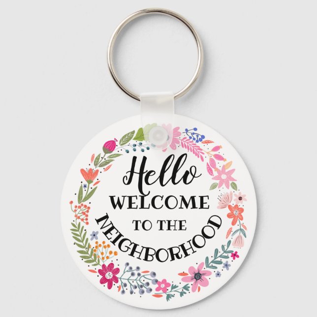 welcome to the neighbourhood new home note card key ring (Front)