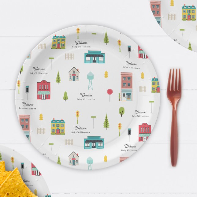 Welcome to the Neighbourhood Pattern Baby Shower Paper Plate (Creator Uploaded)