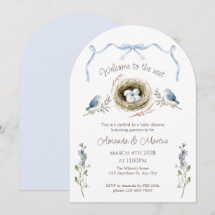 Welcome to the Nest Blue Ribbon Baby Shower Invitation
