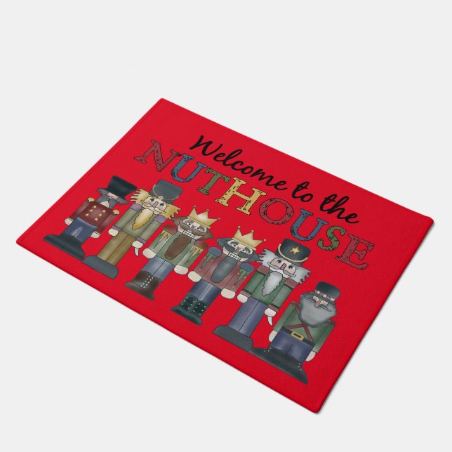 Welcome to the Nut House Nutcracker door mat (Angled)