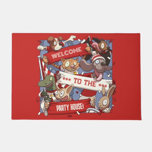 Welcome To The Party House! Funny Animal Fans Doormat (Front)