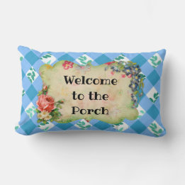 Welcome to the Porch Blue Country Gingham Pillow