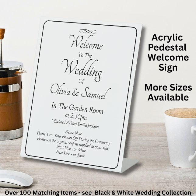 Welcome to the Wedding Black White Infinity Scroll Pedestal Sign (Creator Uploaded)