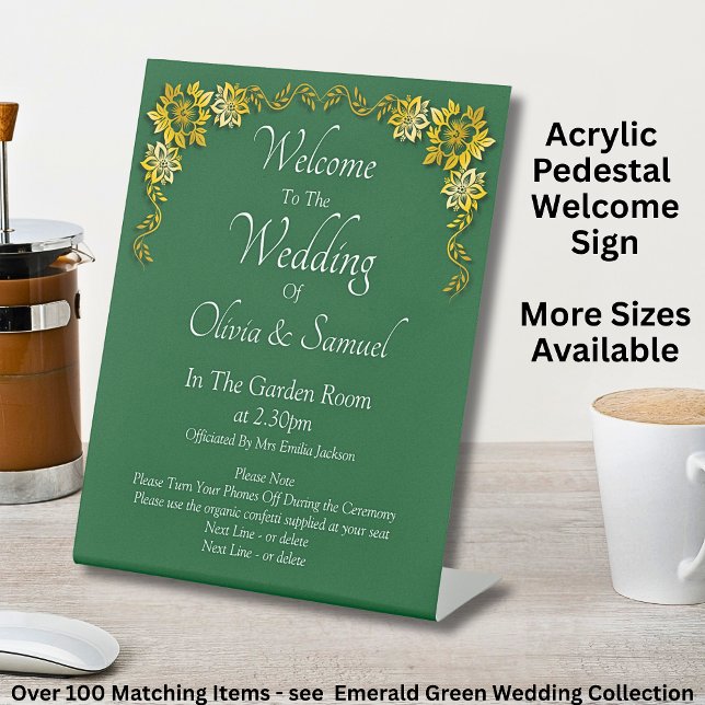 Welcome to the Wedding Emerald Green & Gold Pedestal Sign (Creator Uploaded)