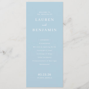 WELCOME TO THE WEDDING Minimalist Blue Serif Programme