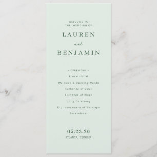 ** WELCOME TO THE WEDDING Mint Green Serif Ceremon Programme