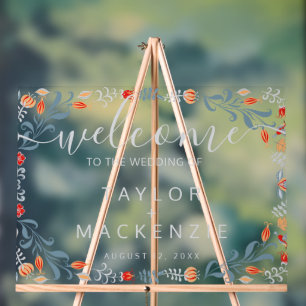 Welcome to the wedding personalised Modern Flower Acrylic Sign