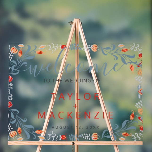 Welcome to the wedding personalised Modern Flower Acrylic Sign (Neutral)