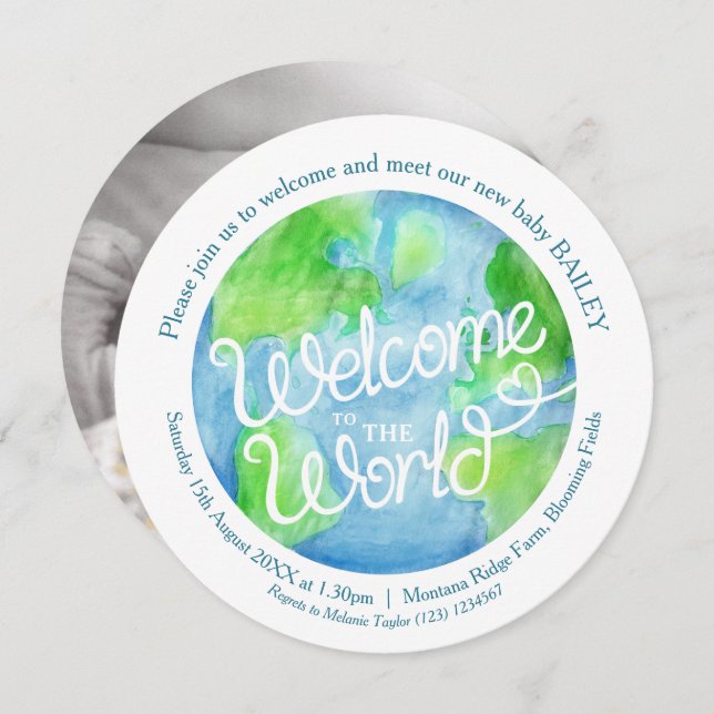 Welcome to the world art custom baby photo reverse invitation (Front/Back)