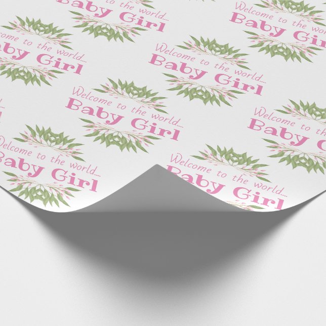 Welcome To The World Baby Girl Pink Flowers Wrapping Paper (Corner)